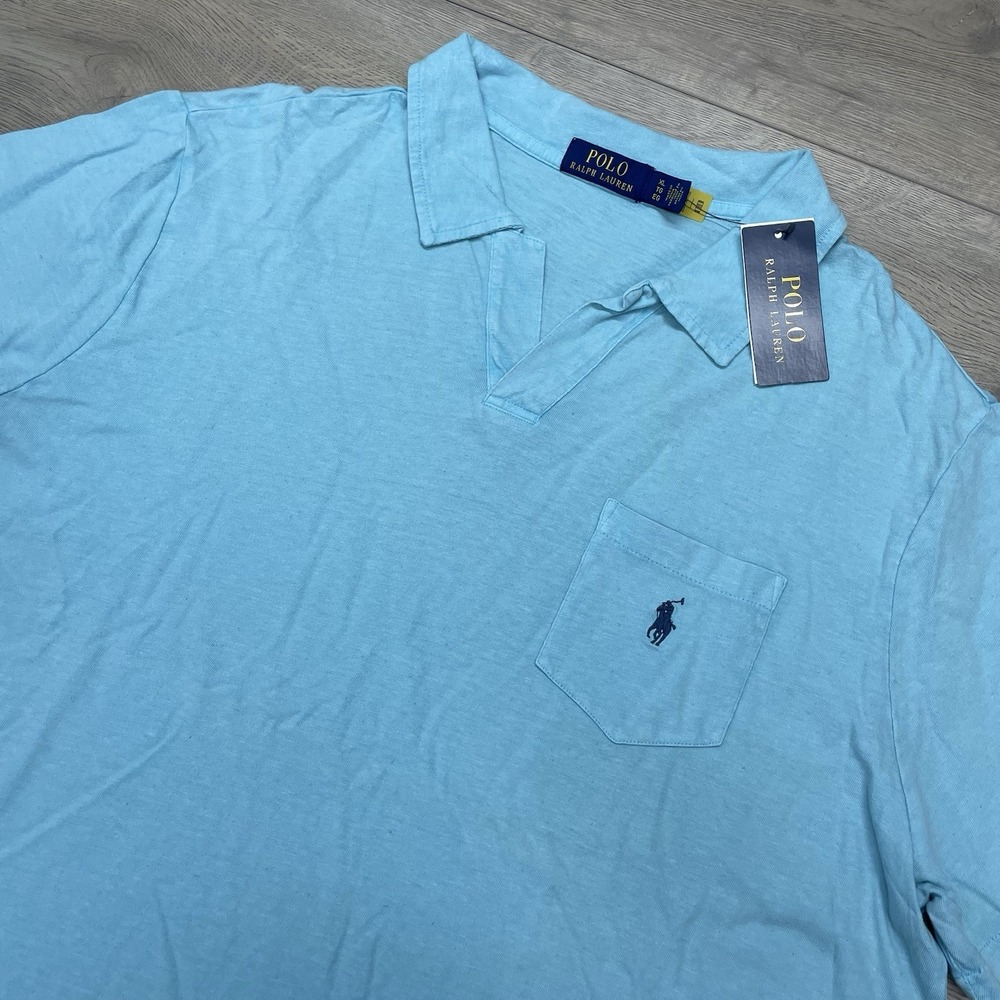 NWT Polo Ralph‎ Lauren Johnny Collar Blue Polo Shirt Men Sz XL Pocket Prep READ